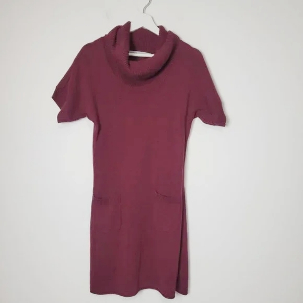 Athleta Zuni Cowl Neck Short Sleeve Pocket Sweater Dress Burgundy Size S